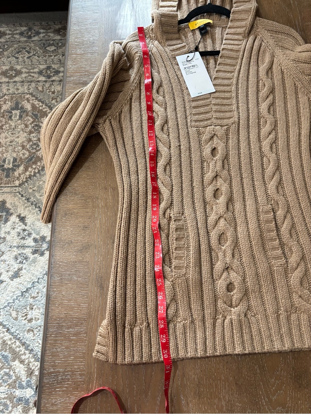 St John  Pullover Hooded chunky knit sweater with kangaroo pouch front pocket - Picture 6 of 7